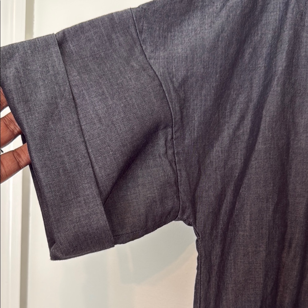 Ming Wang Gray Split Neck Cotton Shift Dress - image 6